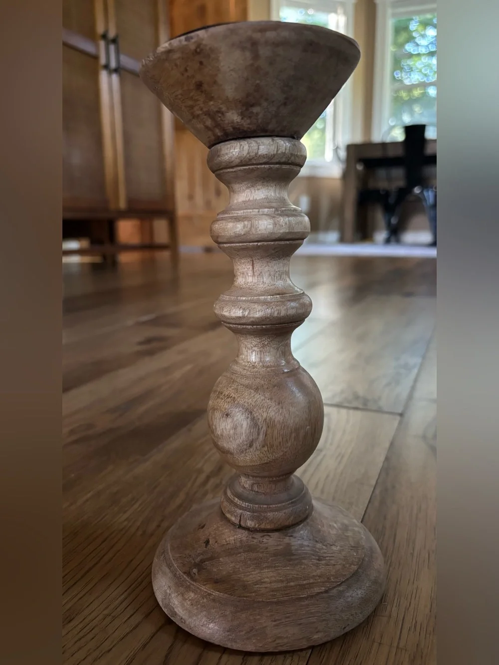 Neutral Wood Candlestick Holder — Natural Tan Finish